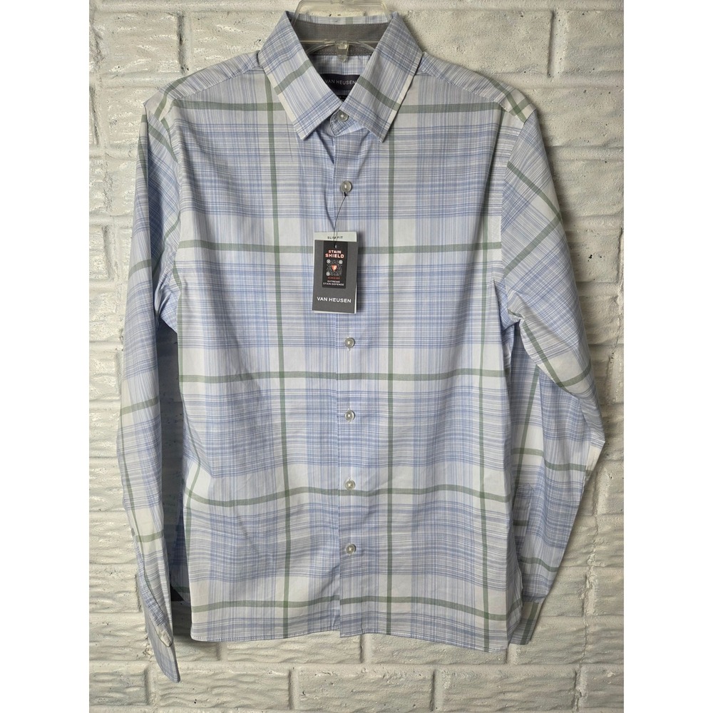 NWT Van Heusen button up shirt Men's size Small 14-14 1/2 Never Tuck Slim fit